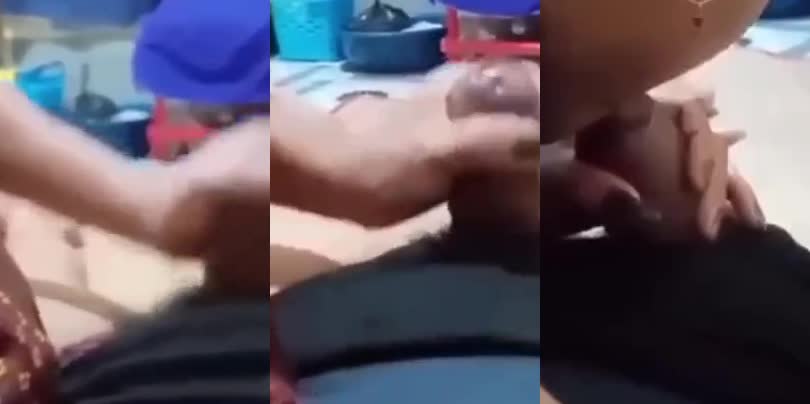 လင်တော်မောင် ဒုတ်ကိုကိုင်ပြီး ဖီးတက်နေတဲ့ မြန်မာမလေး